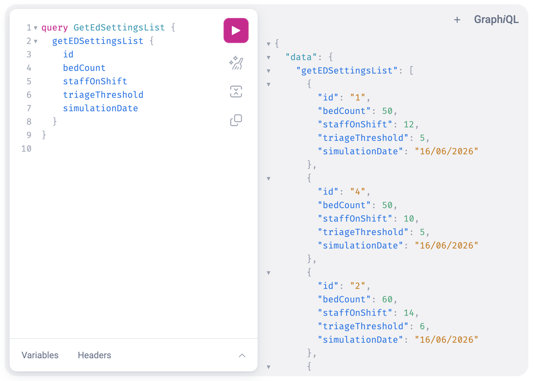 Image to show graphQL output of query
