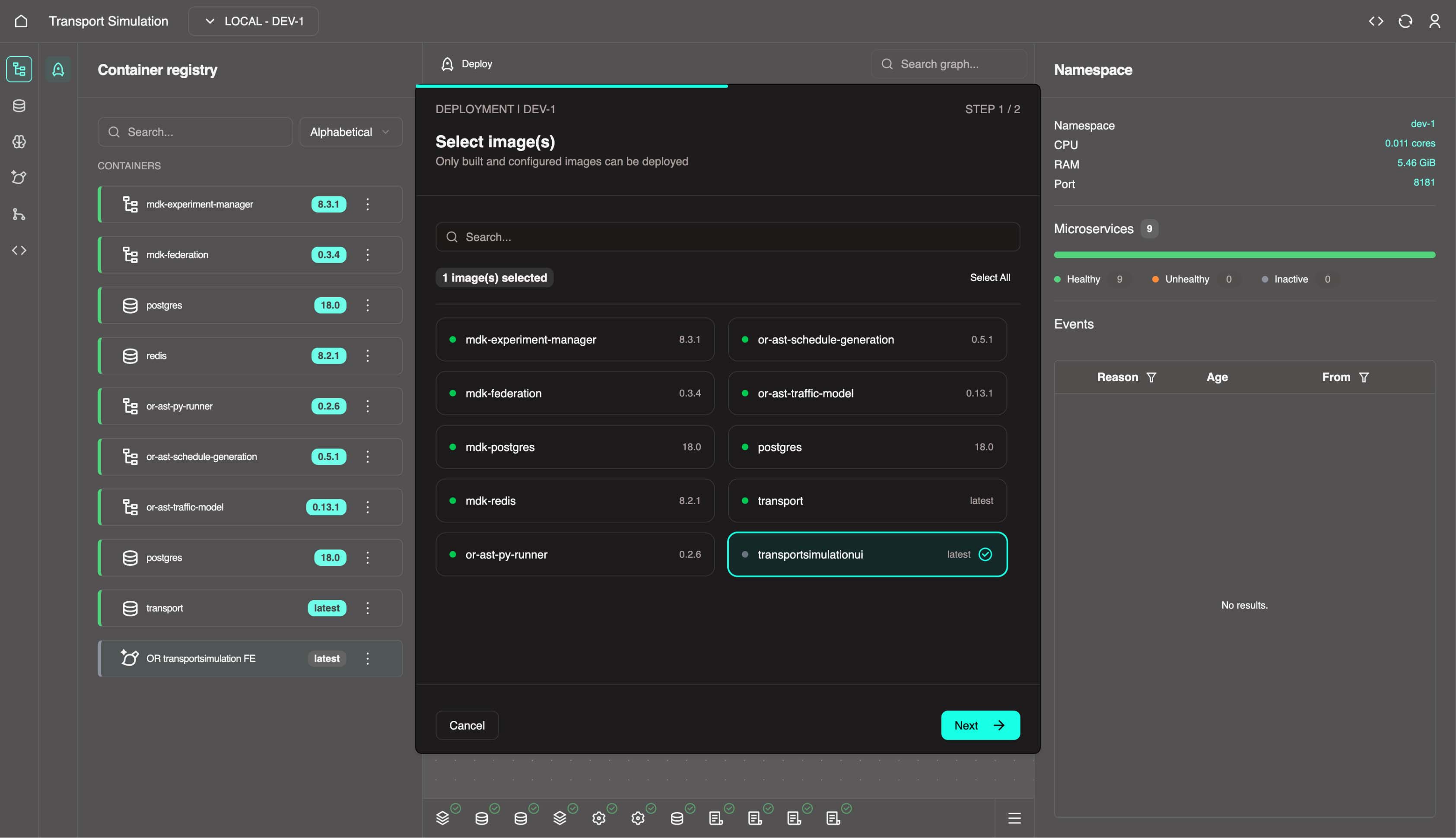 Deploy UI selection