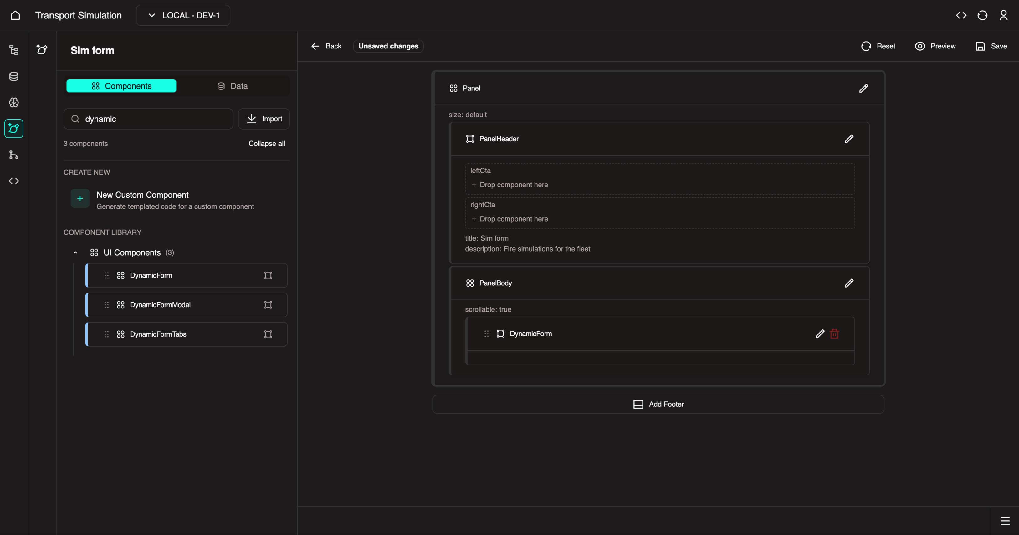Drag dynamic form into panel builder