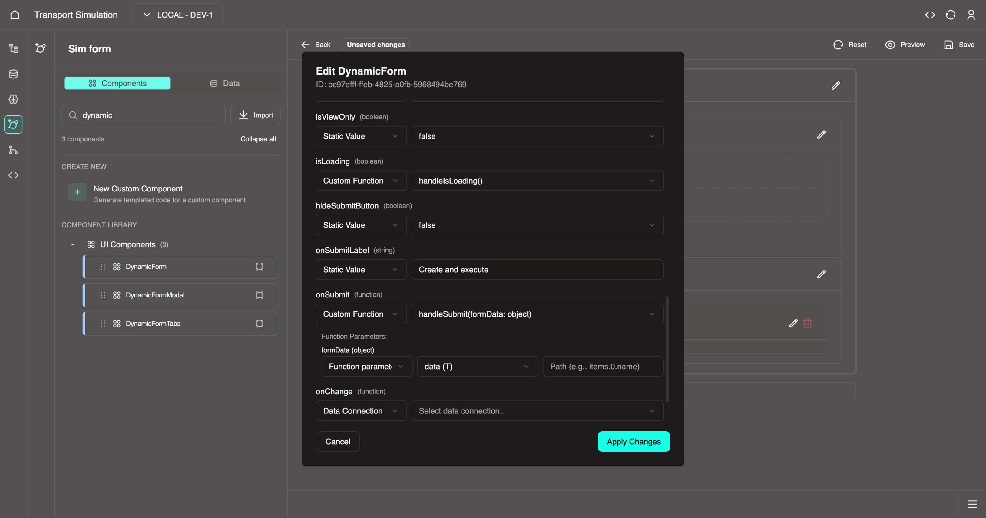 Select functions in dynamic form