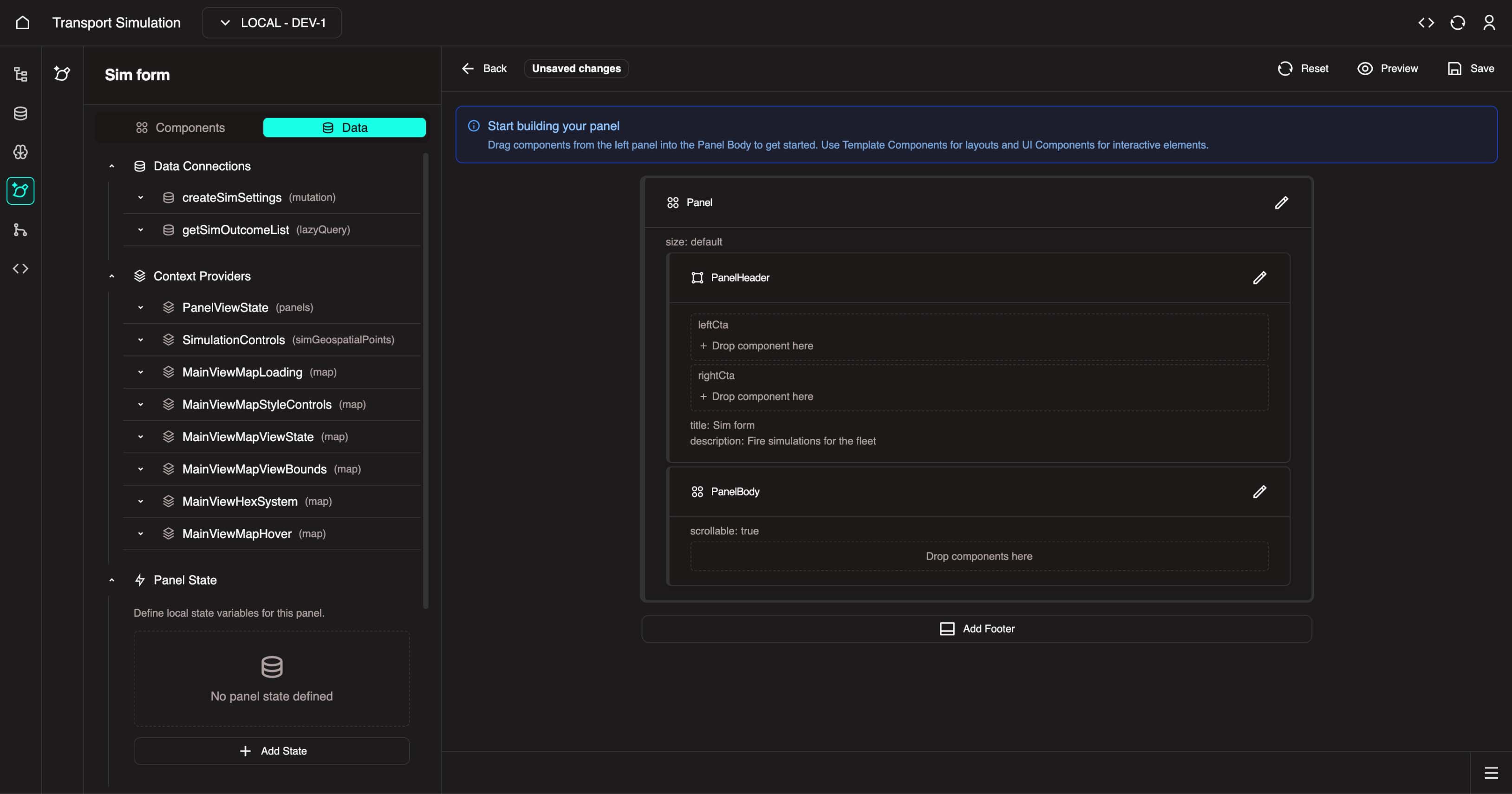 Panel Builder view