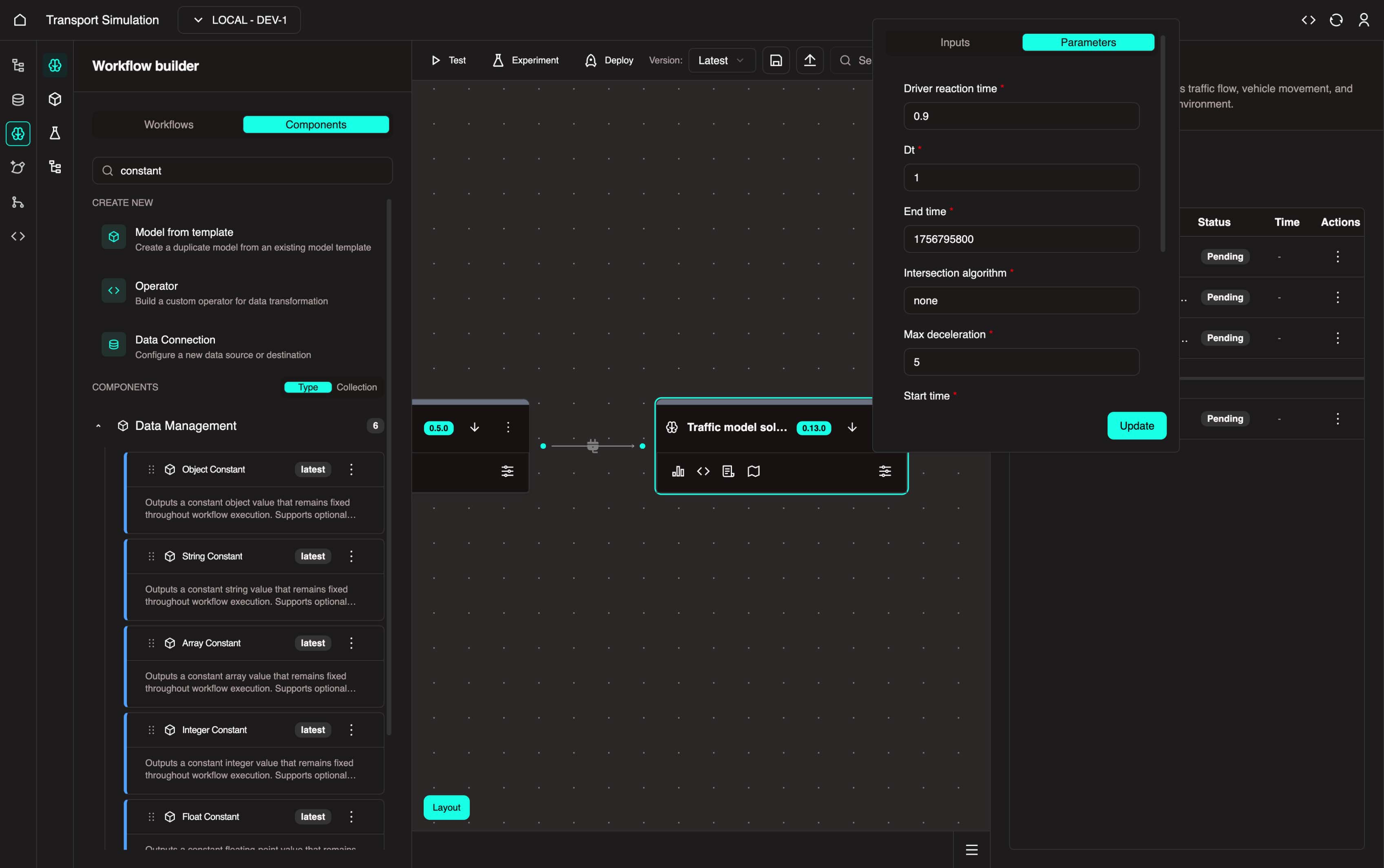 Traffic Model Configuration settings